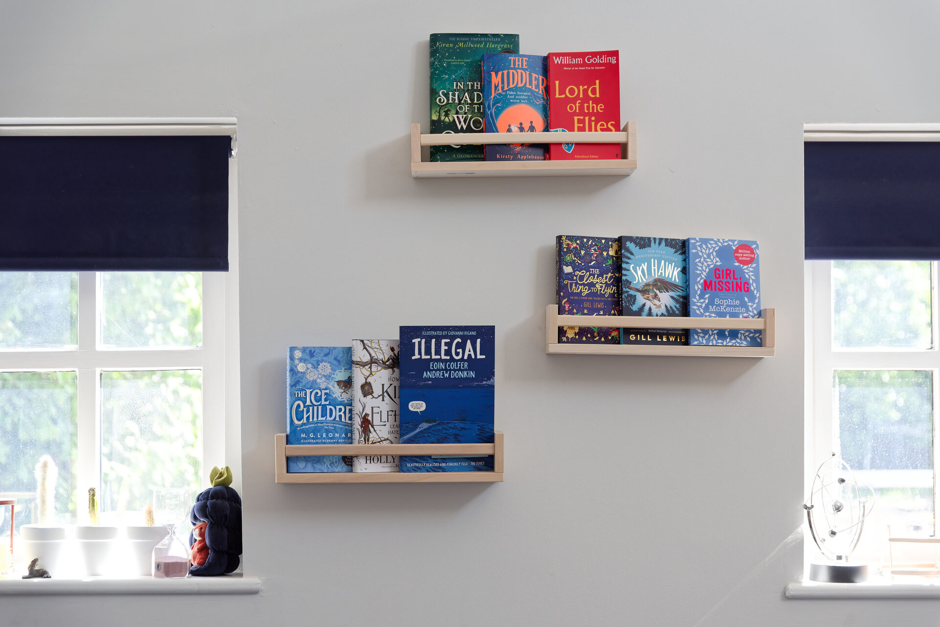 Books on display shelves.